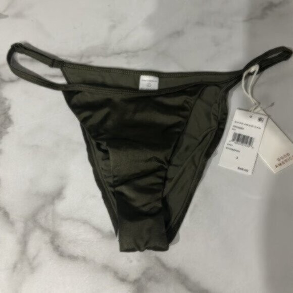 NWT Good American Green Stormy Shine Perfect Fit Bikini Bottom Size 2/Medium - Picture 5 of 9